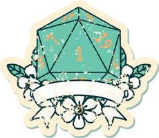 estilo de tatuaje retro natural uno d20 tirada de dados vector