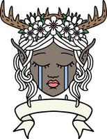 Retro Tattoo Style elf druid character face with banner vector