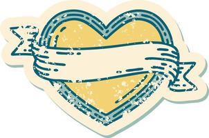 iconic distressed sticker tattoo style image of a heart and banner vector