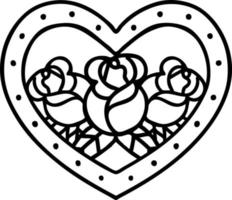 tattoo in black line style of a heart and flowers vector