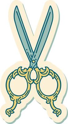 sticker of tattoo in traditional style of barber scissors