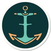 sticker of tattoo in traditional style of an anchor vector