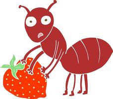ilustración de color plano de hormiga con baya vector