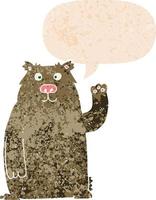 cartoon bear and speech bubble in retro textured style vector