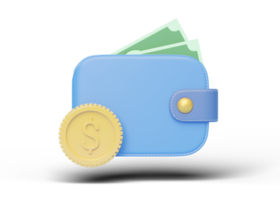 Cash money into wallet, coin float on transparent. Mobile banking and Online payment service. Saving dollar wealth and business financial concept. Transfer and Currency exchange online. 3d render. png