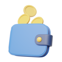 Gold coin falling into wallet floating on transparent. mobile banking and Online payment service. Save dollar in Pig money box. Saving money wealth. Business cartoon style concept. 3d icon render. png