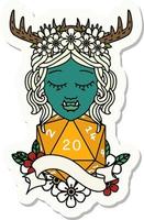 sticker of a half orc druid character with natural 20 dice roll vector