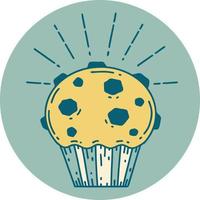 icon of a tattoo style chocolate muffin vector