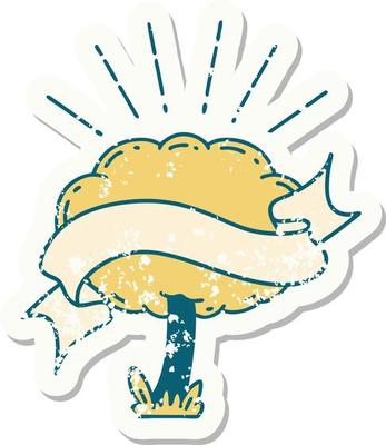 worn old sticker of a tattoo style tree