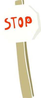 flat color illustration cartoon stop sign