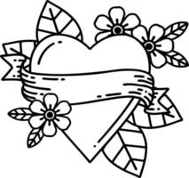 tattoo in black line style of a heart and banner vector