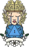 Retro Tattoo Style sad elf barbarian character with natural one roll vector