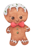 Gingerbread cute cookie. Watercolor Christmas card for invitations, greetings, holidays and decor. png