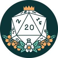 iconic tattoo style image of a d20 vector