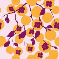 Seamless pattern. Colorful fruit pattern of fresh whole and sliced persimmon fruits. Vector illustration