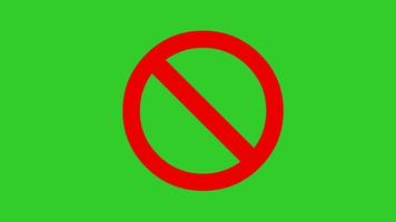 Ban sign red circle and line. Cartoon animation isolated on green background. video