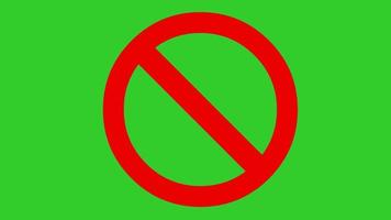 signo de prohibición emergente círculo rojo y línea. animación de dibujos animados aislada sobre fondo verde. video