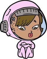 caricatura, astronauta, mujer vector