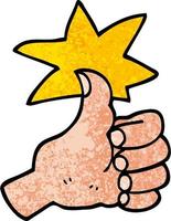 grunge textured illustration cartoon thumbs up symbol vector