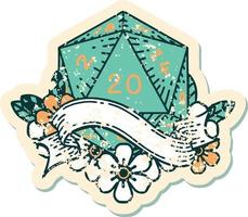 Retro Tattoo Style natural twenty D20 dice roll vector