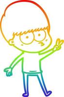 rainbow gradient line drawing nervous cartoon boy vector