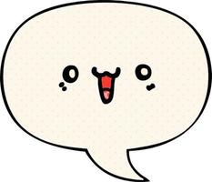 happy cartoon face and speech bubble in comic book style vector