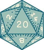 imagen icónica de estilo tatuaje de un dado d20 vector