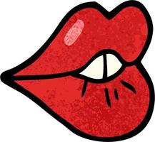 grunge textured illustration cartoon pouting lips vector