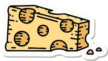 sticker of tattoo in traditional style of a slice of cheese vector