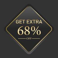 get extra luxury banner. Golden text on black square label frame. Dark background. Vector illustration.