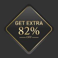 get extra luxury banner. Golden text on black square label frame. Dark background. Vector illustration.