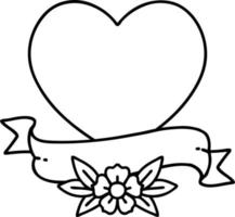 tattoo in black line style of a heart and banner vector