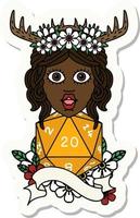 sticker of a human druid with natural twenty dice roll vector