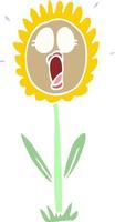 flat color illustration cartoon shocked sunflower vector