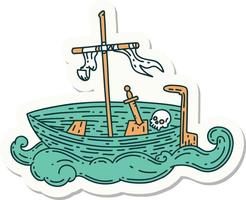 sticker of a tattoo style empty boat with skull vector