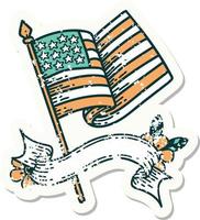 worn old sticker with banner of the american flag vector