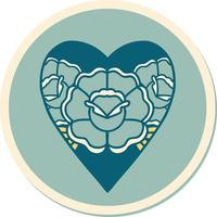 sticker of tattoo in traditional style of a heart and flowers vector