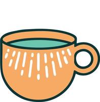 iconic tattoo style image of cup of coffee vector