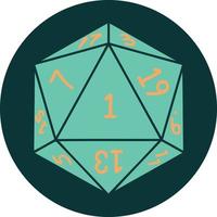 icon of natural 1 D20 dice roll vector