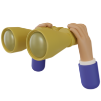 cartoon character businessman hand holds binocular. 3d illustration or 3d render png