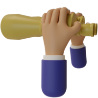 cartoon character businessman hand holds binocular. 3d illustration or 3d render png