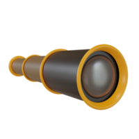 Representación 3D del icono de la herramienta náutica del telescopio retro. ilustración 3d para ui ux png