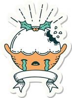 sticker of a tattoo style christmas pudding character crying vector