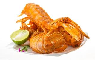 Grilled crawdads on white background photo