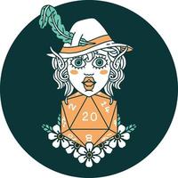 icon of elf bard character with natural twenty dice roll vector