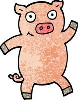 grunge textured illustration cartoon dancing pig vector