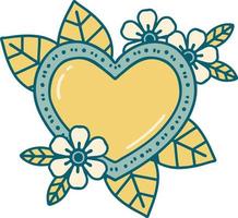 iconic tattoo style image of a botanical heart vector