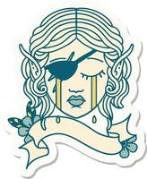 sticker of a crying elf rogue character face vector