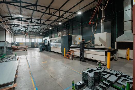 turquía, 2022: un trabajador o ingeniero de una fábrica inteligente usa una máscara facial debido a una pandemia y fabrica máquinas en un taller de producción. el concepto de industria e ingeniería. foto