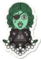 sticker of a half orc rogue with natural twenty dice roll vector